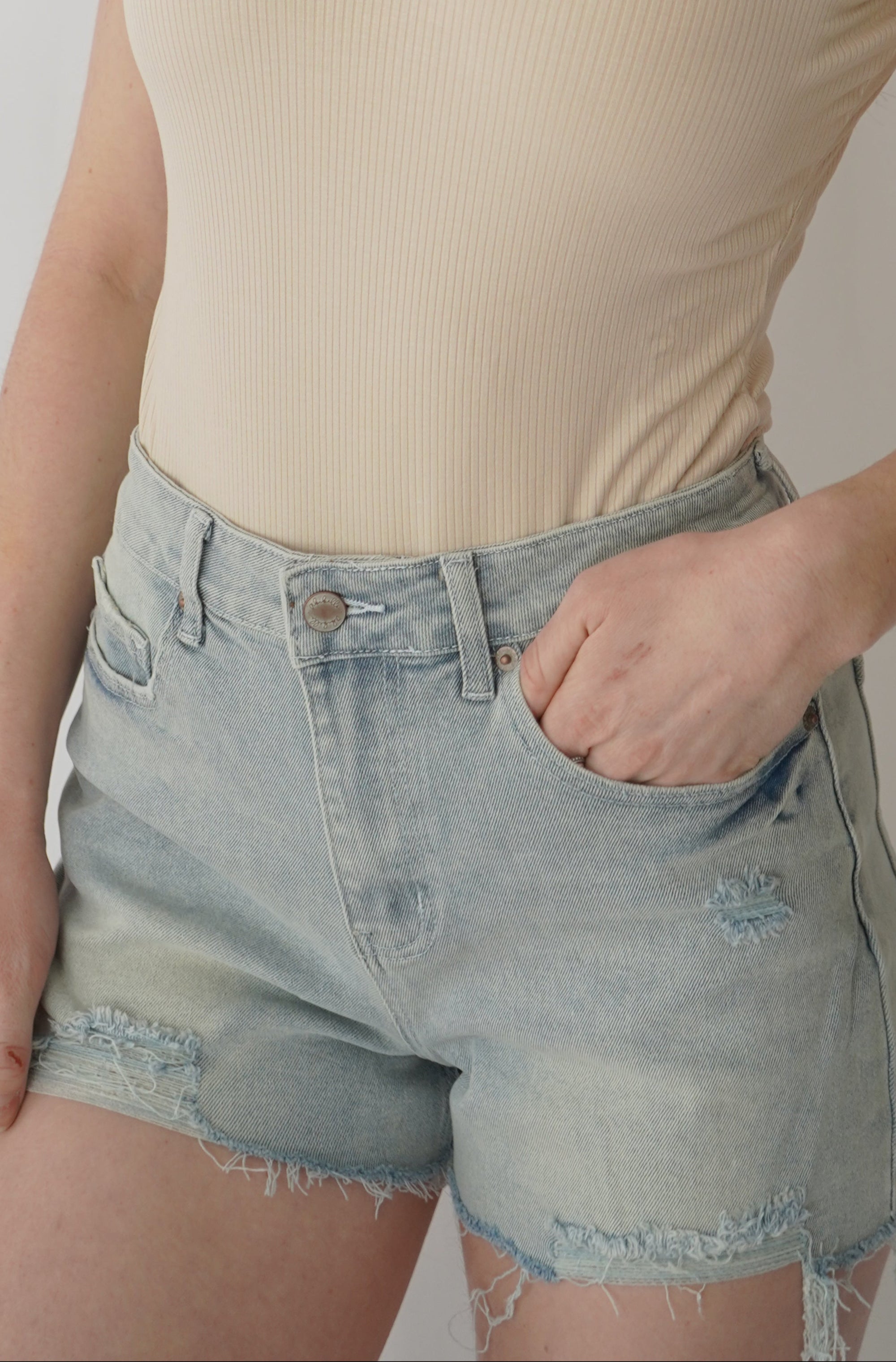 Bodysuit en rib col en V beige