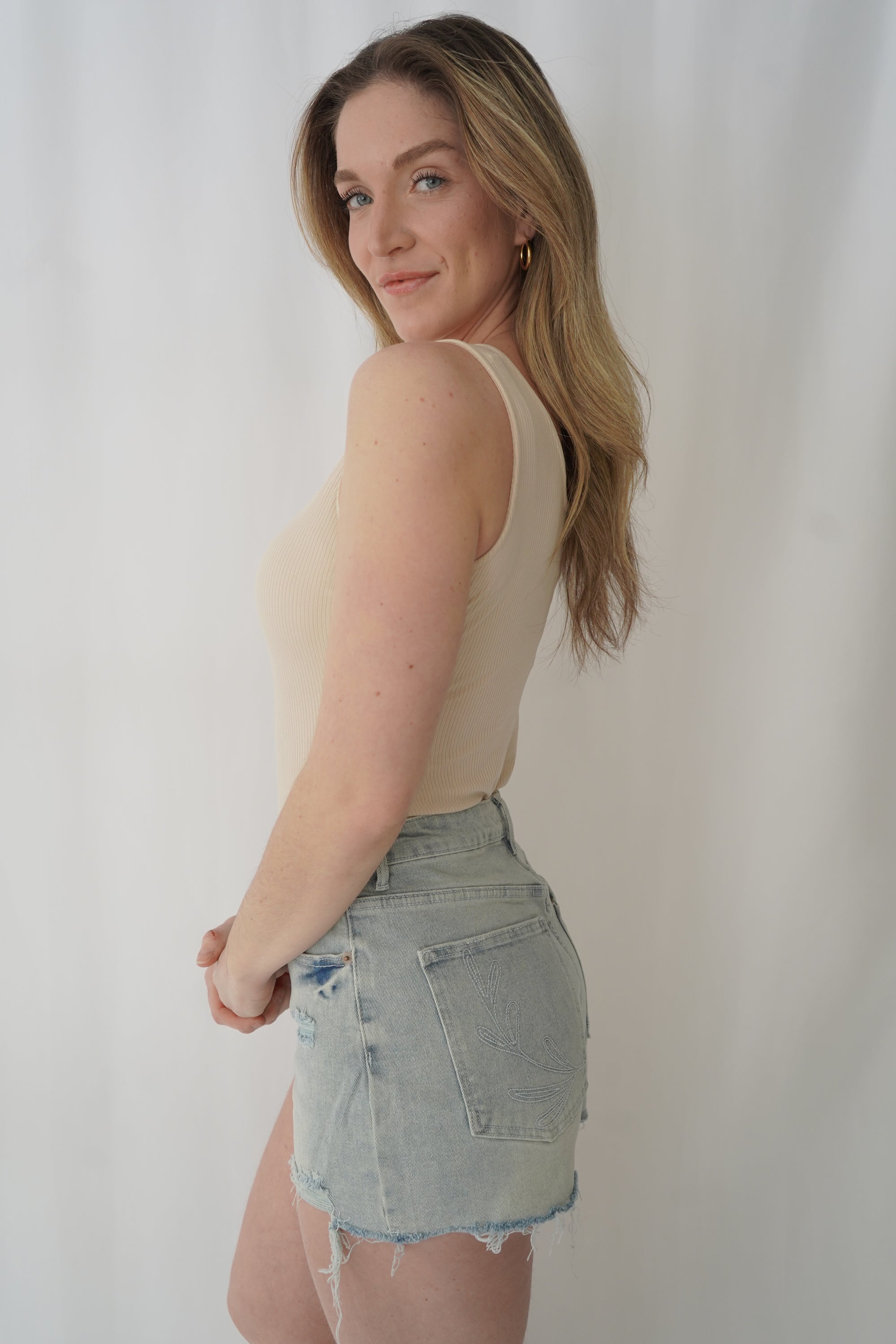 Bodysuit en rib col en V beige