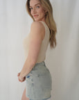 Bodysuit en rib col en V beige