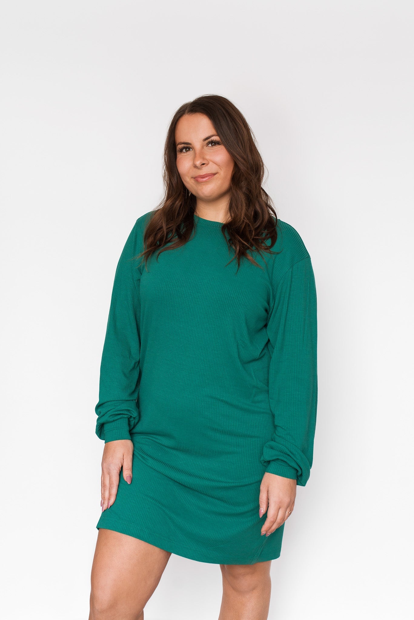 Robe manches longues en rib - Émeraude