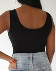 Bodysuit en rib col en V noir